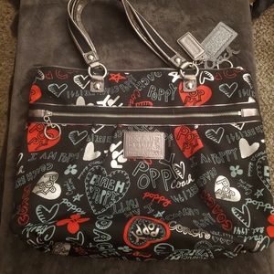 Black Coach Graffiti Poppy Tote Bag